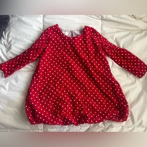 Boy + Girl Red Polka Dot Long Sleeve Lightweight Corduroy Dress